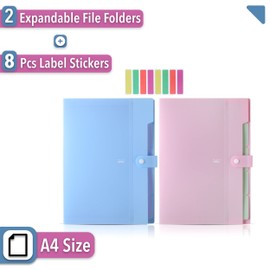 Mr. Pen Expanding File Folder, 2 Pack, 5 Pocket, Accordion Folder with Labels, A4/Letter Size, Waterproof and Tearproof
