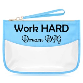 Sazuwu Dream Big Gifts for Coworker Blue Makeup Bag with Zipper Positive Inspiration Quotes for Employees Cosmetic Travel Bag Organizer Office Encouragement Gifts for Friend Women