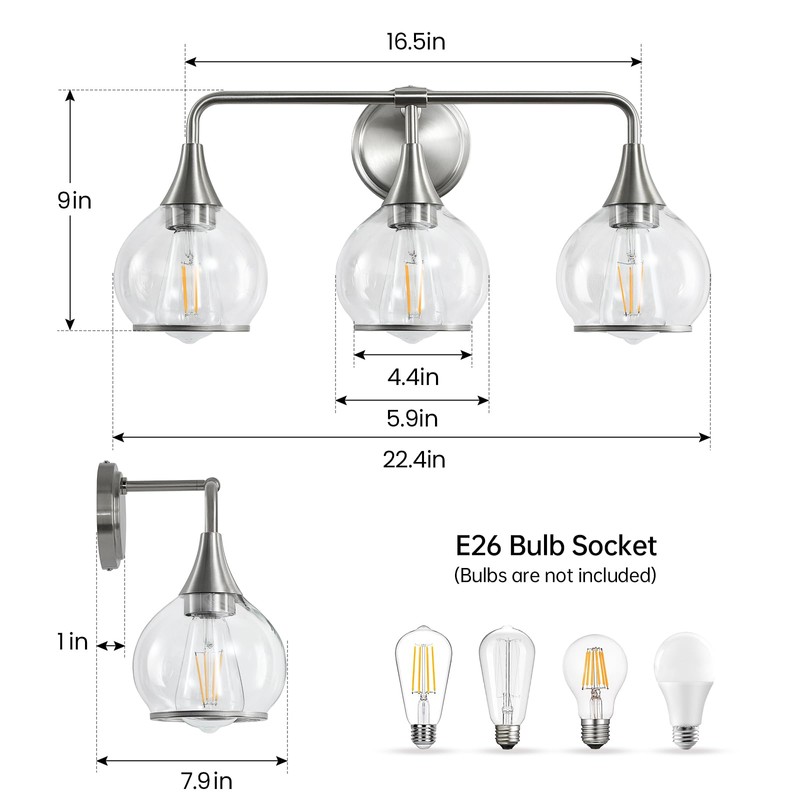 HAHZT Brushed Nickel Bathroom Vanity Light 3 Lights Bathroom Light