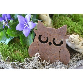 Owl Forest Animal Owl On Plate With Tealight Rust Patina Metal Autumn Decoration Metal Iron Figurine Rusty Garden Decorative Garden Home or Garden Ornament