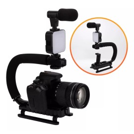 Buypal Estabilizador Para Cámara Y Celular Con Micrófono Y Luz Led Color Negro
