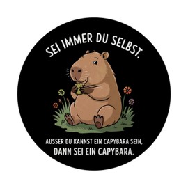 Capybara Motivation Magnet with Bottle Opener - Be Always You Yourself Illustration of a Round Brown Chubby Capybara Fruit Eating