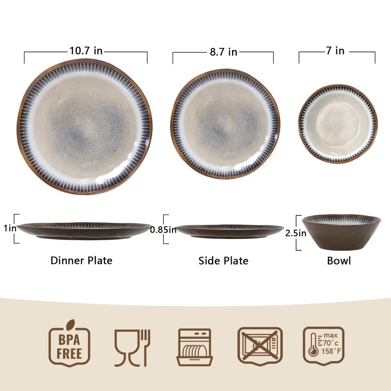 Gufaith Melamine Dinnerware Set, 12 Pcs Dishware Sets, Plate and