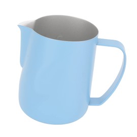 Coffee Steaming Jug, Milk Coffee Art Frothing Jug Stainless Steel Heat Resistant 600ml Point Mouth Design for Office (Light Blue)