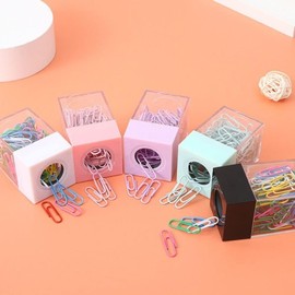 Pink Magnetic Paper Cilp Dispenser Holder Clear Acrylic Paper Clip Organizers with Magnetic Top for Desk Cute Office Binder Clip, Hair Clip,Paper Clip Holders Office and School Supplies