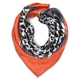 YOUR SMILE Leopard Print Silk Like Scarf Women's Fashion Pattern Large Square Satin Headscarf,Orange