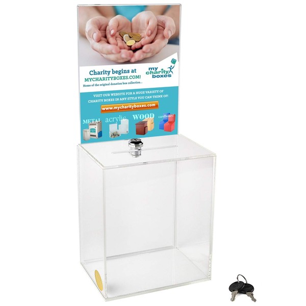 My Charity Boxes - Large Donation Box - Ballot Box - Suggestion Box - Acrylic Box - Tip Box- with Large Display Area