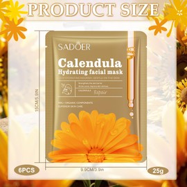 Calendula Deep Essence Sheet Mask, Anti-Ageing Cloth Mask, Soothing with Hyaluronic and Calendula, Face Masks Women Hydrate Daily Care, for Hydration, Anti-Wrinkle Effect and Cleansing, Pack of 6