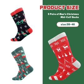 Auiremrti Colourful Christmas Socks, 3 Pairs Cuddly Medium Length Socks for Men, Warm Thick Socks for Christmas, Funny Winter Socks, Gifts for the Family, multicoloured