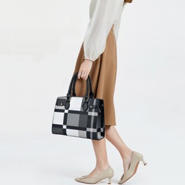 DMICXEL Tote Bag Crossbody Purses for Women Shoulder Handbag PU Leather Top Handle Satchel Bags, Grid Black Grey