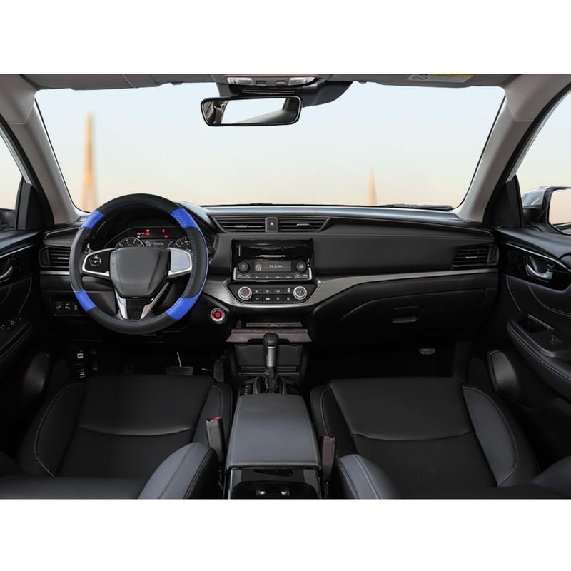 GIANT PANDA Microfiber Leather Steering Wheel Cover for Honda Accord,Civic,CR-V,HR-V,Pilot(Diamond-Pattern-Black+Blue-Standard