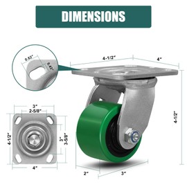 LONGRUNFORU 3" X 2" Industrial Casters- 700 lbs Capacity/Caster, Polyurethane Tread Cast Iron Casters (Non-Marking) Swivel Heavy Duty Caster for Cart, Furniture, Workbench(2 Pack)