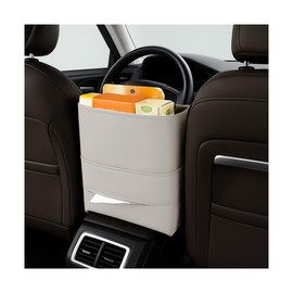 FALVFUN Car Handbag Holder Between Seats, Leather Large Capacity Vehicle Front Seat Purse Organizer Pocket, Automotive Consoles Storage Barrier of Pet Kids, Universal for SUV RV Truck (Beige)