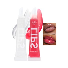 Prreal 2PCS Lip Balms, Strawberry Peach Lip Oil, Moisturizing Lip Mask, Squeeze Lip Balm Set, Fruit Gloss for Lip Care(Strawberry + Peach)