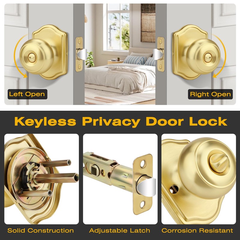 GUTENKONB 6 Pcs Gold Door Knobs, Privacy Door Handles, Satin