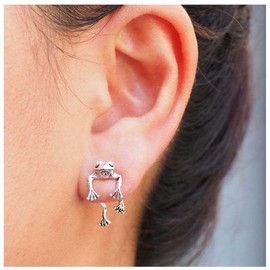 Aneneiceera Vintage Frog Ear Jacket Earrings Cute Frog Earrings Tiny 3D Frog Hanging Earrings Funny Animal Earrings Jewelry for Women and Girls Frog Lover Gifts