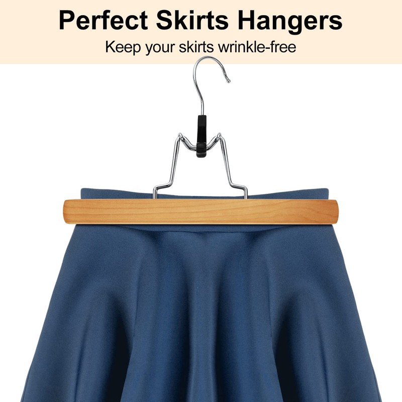 AMKUFO 12 Pack Natural Wooden Pants Hangers with Clips Non