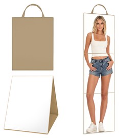 Hanging Portable Foldable Dance Mirror,Acrylic Shatterproof Folding Mirror for Camping,Lightweight Full Length,Dance Competition Must Haves (Coffee, Tri-fold: 47" L x 13" W)