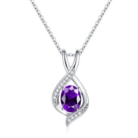 SMILEST Christmas Gifts Birthstone Necklace for Women, Amethyst Birthstone Necklace 925 Sterling Silver Birthstone Charms February Birthstone Necklace for Women Mom Birthstone Jewelry Gifts for Women