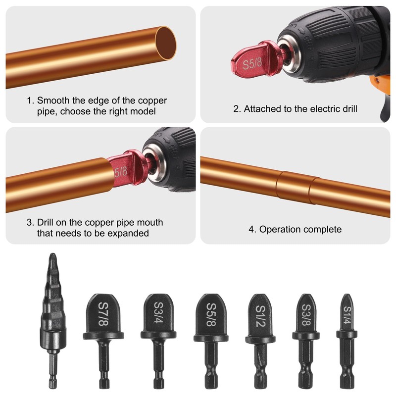 sourcing map 7Pcs Swaging Tool Drill Bit Set 1/4" 3/8"