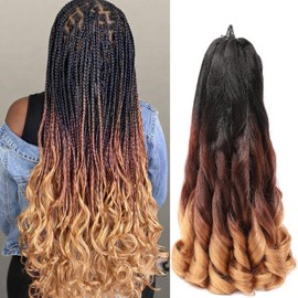 French Curl Braiding Hair 8 Packs 22 Inch Loose Wavy Bouncy Braiding Hair Pre Stretched 75g/Pack Synthetic French Curly Braiding Crochet Hair for Black Women 1B/33/30#