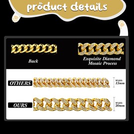LEIFIDE Dog Chain Collar Gold 20 mm Wide Diamond Necklace for Medium Large Dogs (18 Inch)