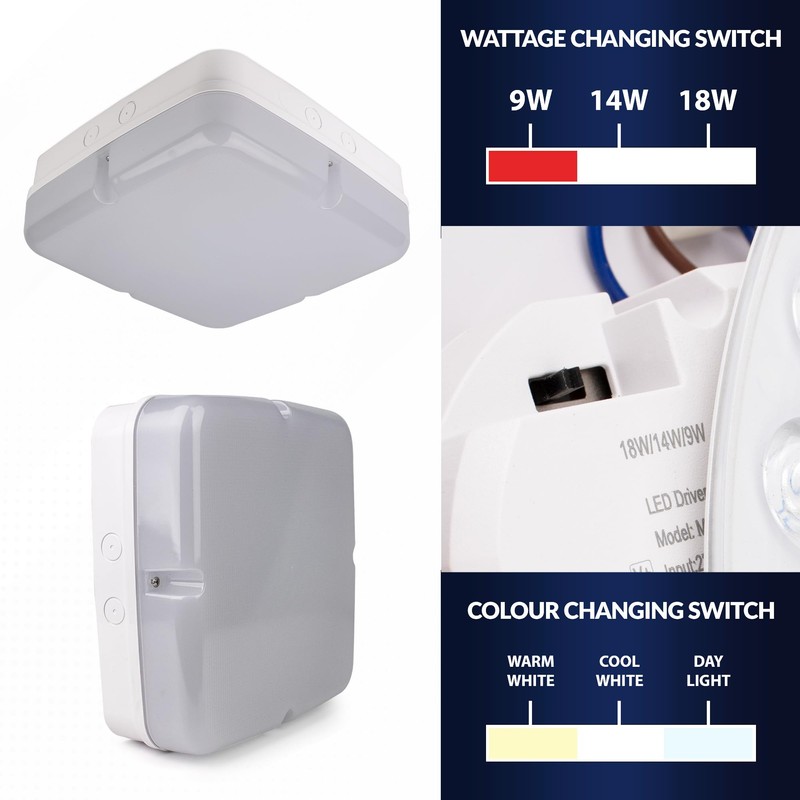 Bright Source Wall & Ceiling Square Utility LED Bulkhead, White,