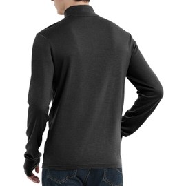 Mens 100% Merino Wool Base Layer Top 220 Midweight Zip Neck Tops for Ski Black