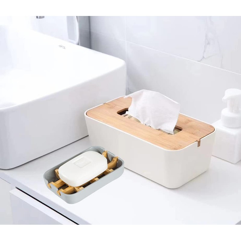 Sansnow Eco-Friendly Bamboo Soap Dishes, Removable Soap/Sponge Holder for Home,