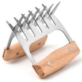 2-Piece BBQ Bear Claws, Stainless Steel BBQ Meat Claws for Pulled Pork, Grill Accessories, BBQ Claws with Ergonomic Wooden Handle, Ideal for Pork, Beef, Chicken and More