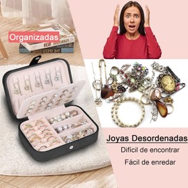 Caja Joyero Organizador | Organizador de Joyeria de Doble Capa, Alajeros Joyeria Mujer de Cuero, Alajeros Joyeria Viaje Portátil para Anillos, Aretes, Pendientes, Collares, Pulseras y Relojes (Negro)