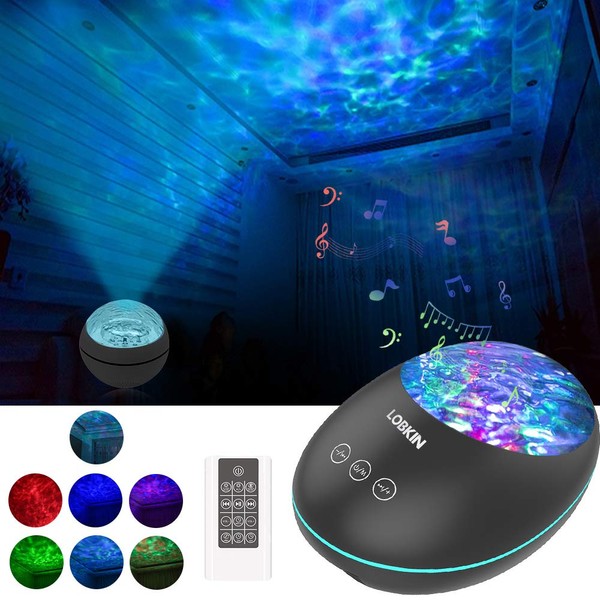 LOBKIN Night Light Projector Ocean Wave LED Rotate Sky Remote Nurse Light with Built-in 8 Bluetooth musics Player l Sleeping Baby White Noise Sound Machine for Kids Living Room Decor Children Bedroom