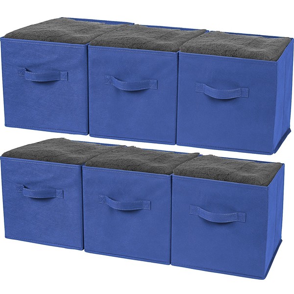 Greenco Foldable Storage Cubes, 6 pcs (Royal Blue)| Closet Organizer Storage Basket/Box/Bin/Shelf | Cube Storage Organizer | Collapsible Storage Bins Boxes | Non-woven Cloth Fabric Bin Drawers/Baskets