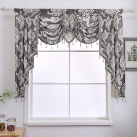 NAPEARL Grey Valances for Windows, Jacquard Curtains for Living Room, Damask Waterfall Curtains, Valance and Garlands for Bedroom, Kitchen (1 Panel, 61 Inch Wide)