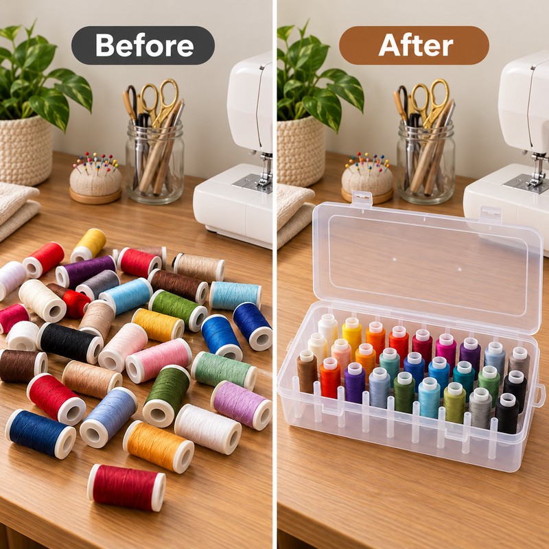 42-Spool Sewing Thread Organizer Box for Craft Storage – Portable