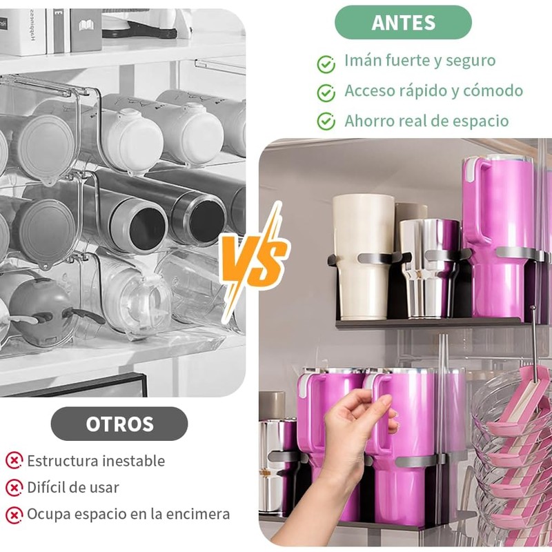 Estantes Magnéticos Refrigerador Organizador de Vasos, Termos y Botellas