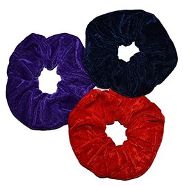 Aadya® Set of 3 Extra Large (Jumbo Size : 16CM - 18CM) Velvet Hair Scrunchies Elastic Scrunchy Hair Bobbles Scrunchy (Navy Blue + RED + Purple)