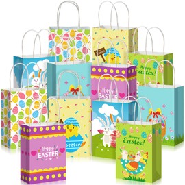 Spakon 6 Pcs Easter Gift Paper Bags Easter Party Favor Bags with Handles Easter Treat Bags Kids with Happy Easter for Easter Party Supplies Candy Cookie Goodies Gift Wrapping