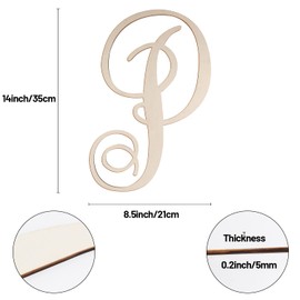 Cursive Wooden Letters for Wall Decor 14 Inch Large Wooden Letters Unfinished Monogram Wood Letter Crafts Alphabet Sign Cutouts for DIY Painting Door Hanger (P)