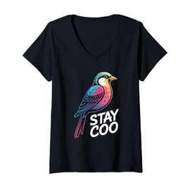 Womens Funny Stay Coo Pigeon Sunglasses Sarcastic Women Men Gag V-Neck T-Shirt