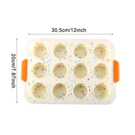 NOWHYX Silicone Muffin Pan,12 Cups Muffin Baking Pan with Handle Reusable Cupcake Baking Pan for Roasting Homemade Muffins, Cupcakes and Egg Bites(COLOR:Beige)