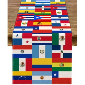 Pudodo Hispanic Heritage Month Table Runner Spanish Classroom 21 Countries Flags Party Fireplace Kitchen Dining Room Home Decoration (13" x 72")