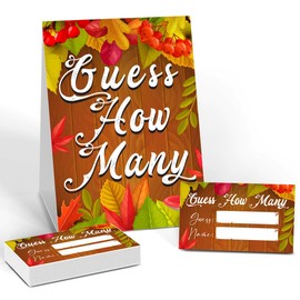 Thanksgiving Day Games - How Many Games, 1 Game Sign + 50 Guessing Cards, Thanksgiving Day Party Game and Activity for Thanksgiving Day Baby Shower, Thanksgiving Day Party Decorations GEJ03