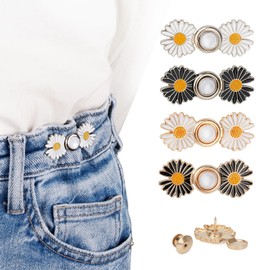 TOOVREN Pant Waist Tightener, Detachable Jean Buttons for Loose Jeans, No Sew and No Tools Button Pins for Jeans, Adjustable Jean Buttons Pins, Daisy Flower Instant Pants Button Tightener 4 Sets
