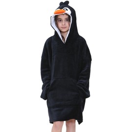 A2Z 4 Kids Girls Boys Oversized Hoodie Animal Blanket Super Soft Warm Fleece - Snuggle 957 Penguin Kids 7-13