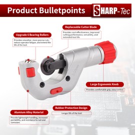 Sharp-tec 5-50mm Pipe Cutter, Adjustable Tube Cutter with Aluminum Alloy Body, Heavy-Duty Pipe Cutting Tool for Copper, Brass, PVC, Aluminum