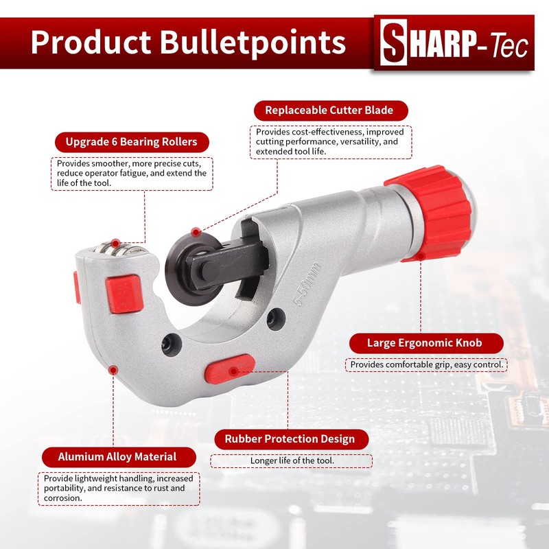 Sharp-tec 5-50mm Pipe Cutter, Adjustable Tube Cutter with Aluminum Alloy