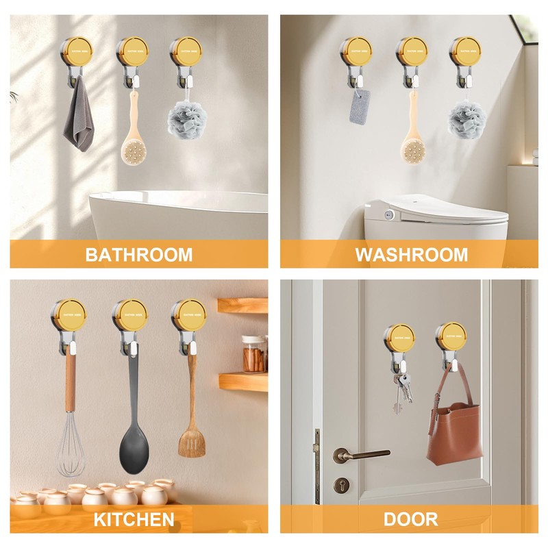 Suction Hooks 4/6 Packs, Powerful Push and Lock Vacuum Multi-Purpose