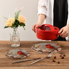 Peystean Kitchen Set of 2 Potholders Trivets, Beautiful Cardinal in Cherry Flower Branch Woven Hot Pot Coasters Placemats for Cooking Baking Hot Dish Pan Pot Bowl Teapot(7&9 Inches Diameter)
