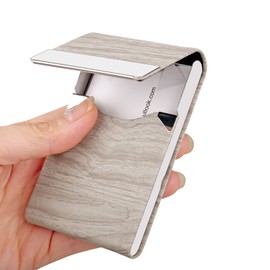 JuneLsy Business Card Holder Case - Professional PU Leather Business Card Case Metal Name Card Holder Pocket Business Card Carrier for Men & Women with Magnetic Shut (DM-Gray)